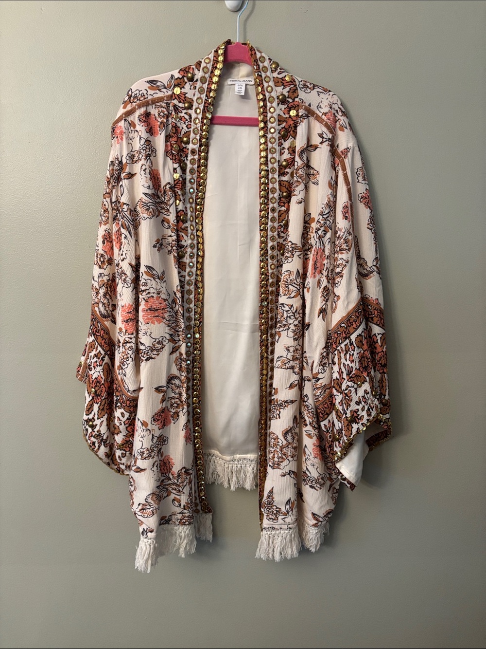 TRIBAL WOMEN'S EMBELLISHED KIMONO-
CASHEW L/XL/ O/S